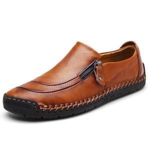 נעלולי פלא נעלי גברים Menico Men Soft Hand Stitching Genuine Leather Side Zipper Slip On Oxfords