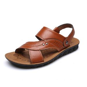 Men Summer Sandals Comfortable Breathable Beach Outdoor Casual Leather Flats Sandals Shoes