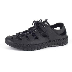נעלולי פלא נעלי גברים Men Hand Stitching Breathable Mesh Leather Sandals Soft Shoes