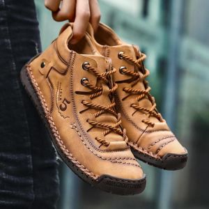 נעלולי פלא נעלי גברים Menico Men Hand Stitching Vintage Microfiber Leather Lace Up Comfy Soft Ankle Boots
