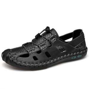 נעלולי פלא נעלי גברים Genuine Leather Hand Stitching Outdoor Sandals