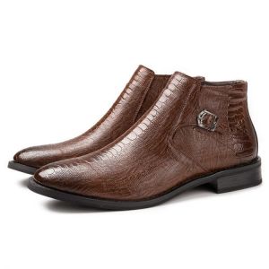 נעלולי פלא נעלי גברים Men Genuine Leather Snake Pattern Elastic Band Casual Soft Ankle Boots