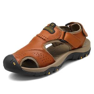 נעלולי פלא נעלי גברים Men Anti Collision Toe Wear Resistance Outsole Comfy Casual Leather Sandals