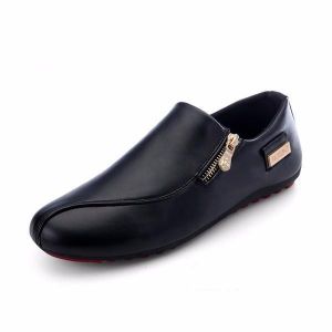 נעלולי פלא נעלי גברים Men Flats Shoes Slip On Casual Comfortable Leather Zipper Loafers Shoes