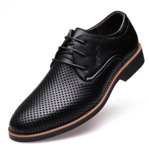 נעלולי פלא נעלי גברים Men Microfiber Leather Breathable Hollow Out Business Casual Oxfords