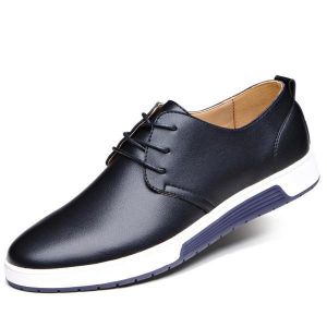 נעלולי פלא נעלי גברים Men Leather Flat Outdoor Casual Lace Up Soft Round Toe Oxfords Sneaker Shoes