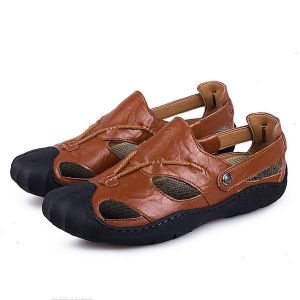 נעלולי פלא נעלי גברים Men Comfortable Anti Collision Toe Genuine Leather Sandals Shoes