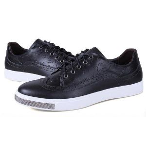 נעלולי פלא נעלי גברים Men Leather Vintage Retro Pattern Lace Up Casual Comfortable Outdoor Brogue Shoes
