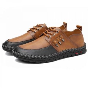 נעלולי פלא נעלי גברים Menico Men Retro Hand Stitching Soft Casual Business Leather Oxfords