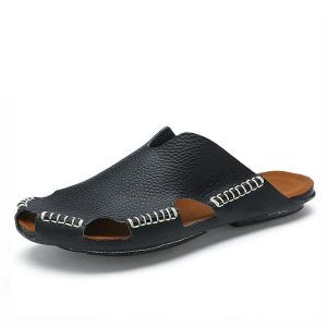 נעלולי פלא נעלי גברים Men Handmade Hole Sandals Light Leather Cool Slippers