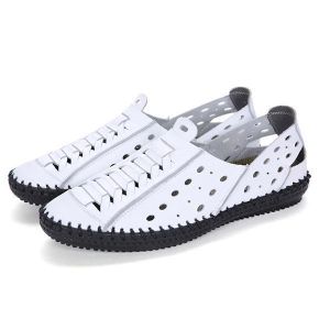 נעלולי פלא נעלי גברים Men Genuine Leather Breathable Hollow out Beach Sandals Flats