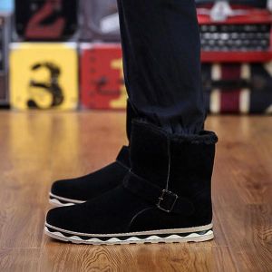 נעלולי פלא נעלי גברים Warm Faux Fur Lining Zipper Round Toe Ankle Boots