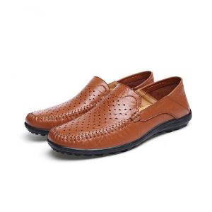 נעלולי פלא נעלי גברים US Size 6.5-11.5 Men Flats Casual Outdoor Leather Slip-On Hollow Out Flats Shoes