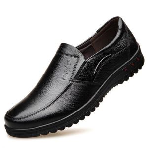 נעלולי פלא נעלי גברים Men Pure Color Non Slip Slip On Casual Leather Formal Shoes
