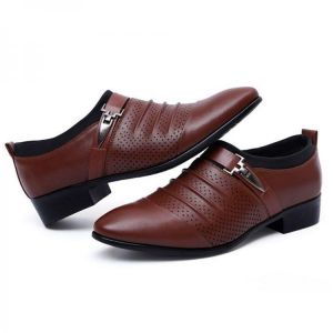 נעלולי פלא נעלי גברים Men Breathable Hollow Outs Leather Formal Business Shoes Pointed Toe Business Shoes
