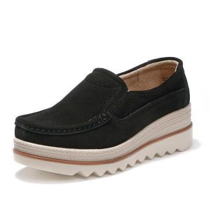 נעלולי פלא נעלי נשים Women Platforms Slip On Casual Suede Comfy Thick Heel Shoes