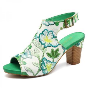נעלולי פלא נעלי גברים SOCOFY Handmade Flowers Hook Loop Leather Heeled Sandals