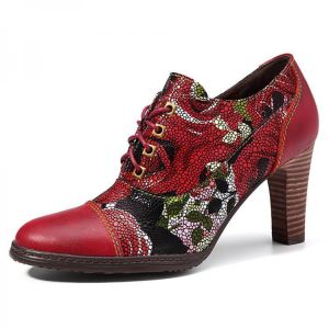 נעלולי פלא נעלי נשים SOCOFY Handmade Splicing Lace Up Zipper Leather Pumps