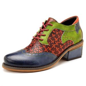 נעלולי פלא נעלי נשים SOCOFY Handmade Stitching Lace Up Genuine Leather Flats Shoes