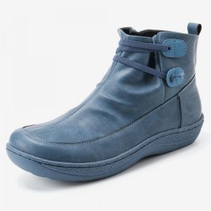 נעלולי פלא נעלי נשים Women Retro Non-slip Soft Sole Casual Leather Ankle Boots