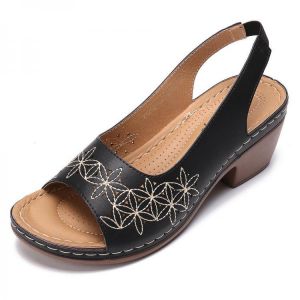 נעלולי פלא נעלי נשים LOSTISY Flowers Pattern Elastic Band Heeled Sandals