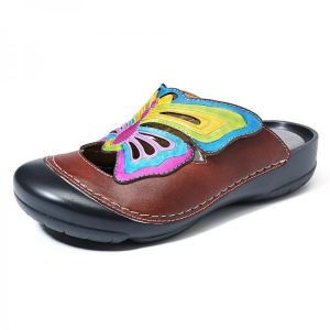 נעלולי פלא נעלי נשים SOCOFY Handmade Butterfly Pattern Hollow Hook Loop Sandals