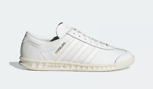 adidas Mens Originals Hamburg Shoes Premium Leather Trainers in White