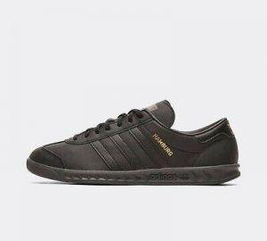 adidas Mens Originals Hamburg Shoes Premium Leather Trainers in Black