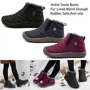 Boys Girls Winter Ankle Snow Boot Slip On Fur Lined Shoes Sneaker Black Blue Red