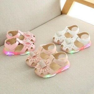 נעלולי פלא נעלי תינוקות Toddler Kids Baby Girls Crystal Led Light Luminous Sport Sandals Sneaker Shoes