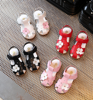 Toddlers Kids Baby Girls Summer Flat Heels Shoes Flower Sandals Child Soft Shoes
