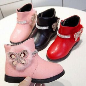 Toddler Infant Kids Winter Zip Baby Princess Fashion Shoes Crystal Leather Boots