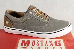 Mustang Lace Up Trainers Low Shoes Khaki Fabric Textile New
