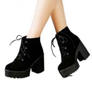 Women New Fashion Punk Block High Heel Round Toe Platform Lace Ups Ankle Boots D