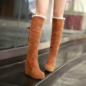 Womens Knee High Boots faux suede Platform Wedge Heels Fur Lining Tall Boot new
