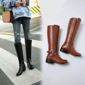 Plus Size Women&#039;s Cuban Heels Zip Up Knee High Riding Boots Outdoor Hiking Boots
