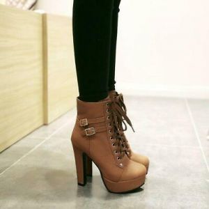 נעלולי פלא מגפיים Lady Womens Platform Buckle High Heels Pumps Lace Up military combat Ankle Boots