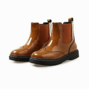 Womens Chelsea Boots Patent Leather Block Heel Booties Round Toe Shoes Pull On