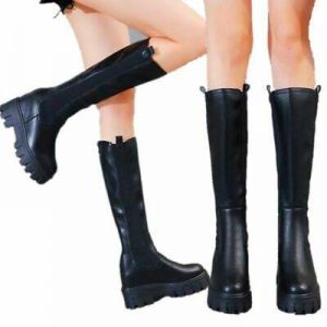 נעלולי פלא מגפיים Women Knee High Boots Platform Wedge High Heel Pull On Oxfords Creepers Military