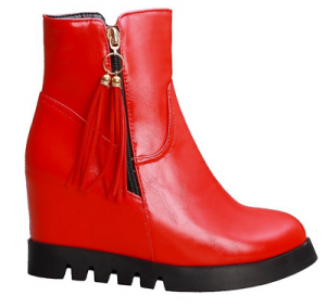 Retro Ladies Hidden Wedge Heels Ankle Boots Tassel Fur Linning Warm Casual Shoes
