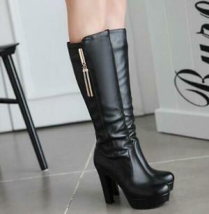 Womens block High Heels Platform Metal Tassel side zipper Knee High Boots new