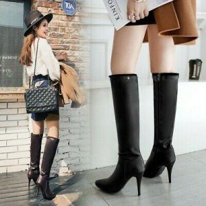 נעלולי פלא מגפיים High Stilettos Heels Ladies Knee High Boots Zipper Casual Party Shoes SIze 2-8.5