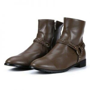 נעלולי פלא מגפיים Big Size Ladies Chunky Heels Ankle Boots Zipper Strap Retro Casual Shoes UK New