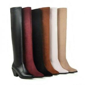 נעלולי פלא מגפיים Women&#039;s Stretchy Goth Pointy Toe Over Knee Thigh Boots Chunky Heels Shoes 34-46