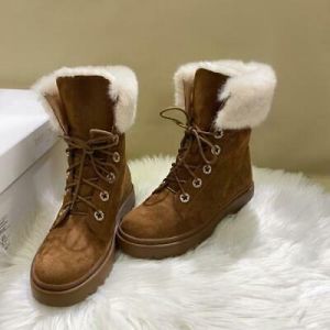 נעלולי פלא מגפיים Fashion Women&#039;s Round Toe Lace up Warm fur Faux Suede Ankle Boots Zipper Shoes
