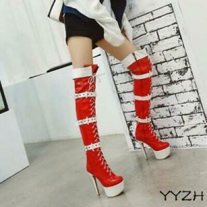 נעלולי פלא מגפיים Women&#039;s Sexy Patent Leather Over Knee Boots Platform Shoes Stilettos High Heels