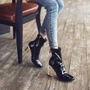 נעלולי פלא מגפיים Women Shoes Patent Leather High Crystal Heels Zip Ankle Boots Fashion Booties Sz