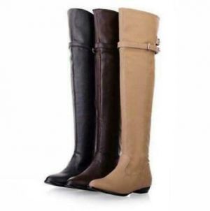 Fashion Womens Low Heels Buckle Over The Knee High Thigh Knight  Boots Plus size