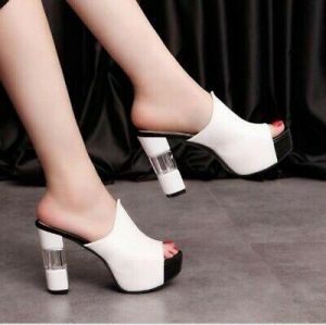 Sexy Ladies Summer Thick High Heel Platform Backless Slippers Sandals Party B