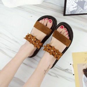 נעלולי פלא נעלי בית וסנדלים Womens Casual Flat Slippers Flower  Peep Toe Huarache Sandals Summer Beach Shoes